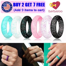 1pc Glitter Silicone Wedding Ring Flexible Rubber Finger Rings Sport Band #4-#10