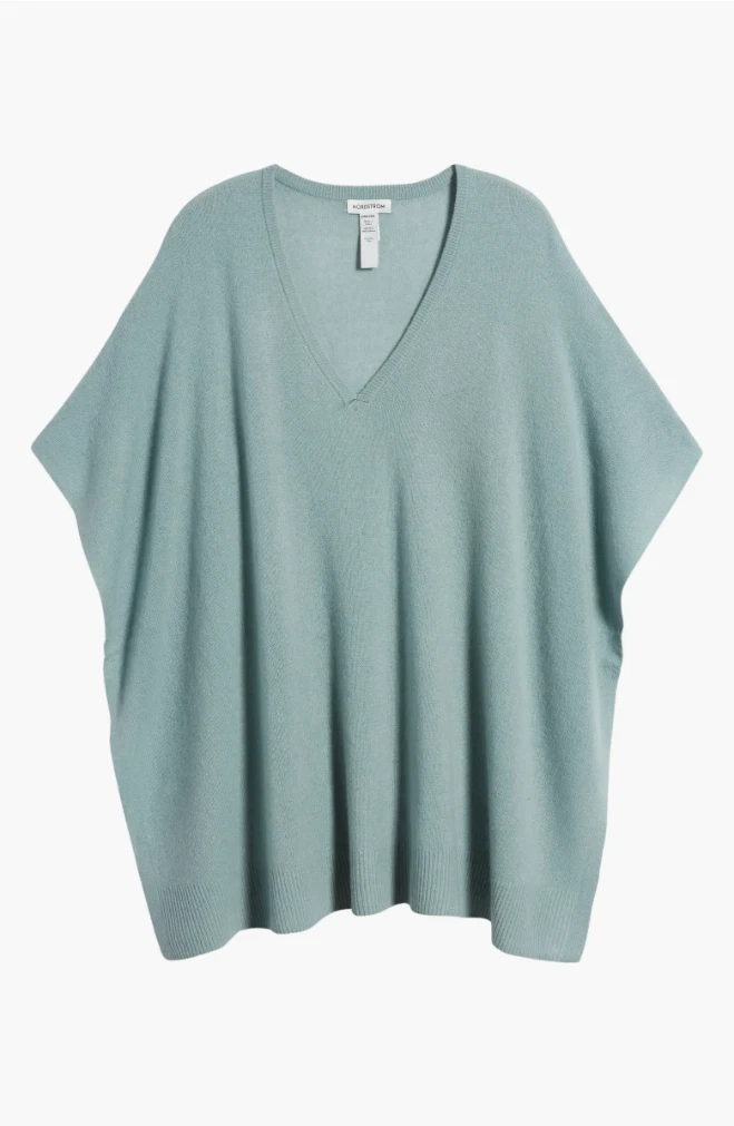 NEW Nordstrom V-Neck Wool & Cashmere Poncho in Grey Mineral OS #S7276