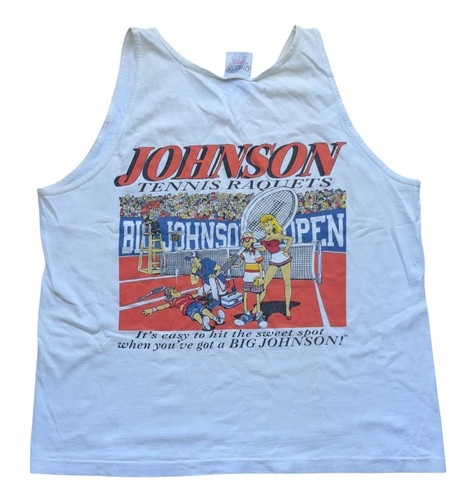 Vintage 90s Big Johnson Tank Top Tennis Theme Sleeveless Men's Size L *READ*