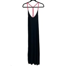 NWOT URBAN OUTFITTERS Mouchette Black Red Strap Side Slits Maxi Dress Medium