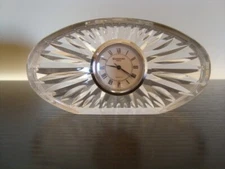 Vintage WATERFORD 4-3/4" Oval Crystal Quartz Desk Mantel Clock w/Box
