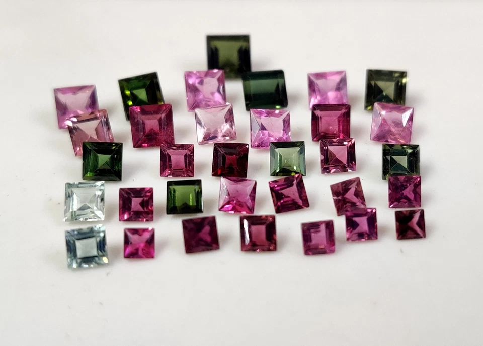 Multi Color Tourmaline 33 Pc Square Cut 3-6mm Lot for Jewelry Making 16.9 Ct. - Image 3 of 4