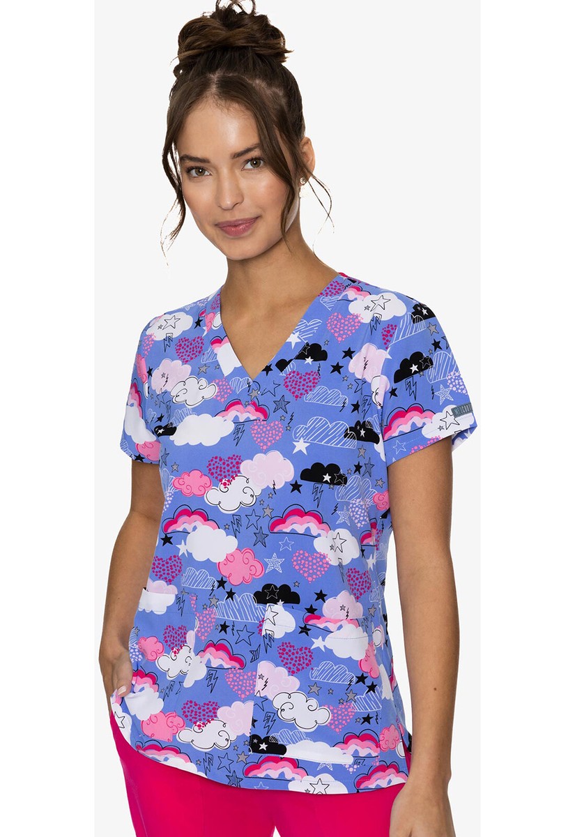 Happy Cloud Med Couture Print Scrub V Neck Top MC8564 HALD
