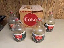 Coke 1966 Box of 4 One Gallon Coke Syrup Bottles w/Screw On Caps