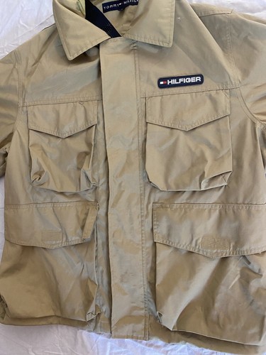 VTG Tommy Hilfiger Utility Jacket Men’s Small Field Chore Coat Khaki Windbreaker - Picture 7 of 17