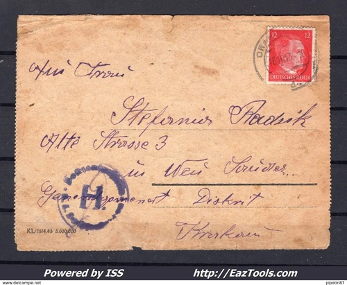 LETTER FROM A DEPORTEE FROM THE CAMP OF ORANIENBURG CENSORSHIP STAMP H OF 16/10/1943