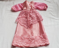 Fancy Vintage DOLL DRESS for German French Bisque Doll PINK SATIN & LACE 15"
