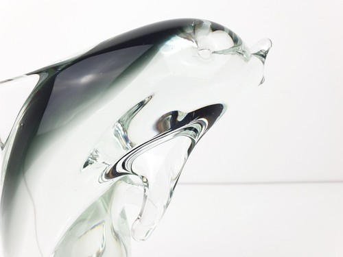 Murano Klarglas Rauchgrau Delfin auf Glas Ständer Figur 19 cm H - Bild 10 von 12