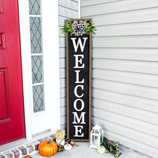 Welcome Sign for Front Door Porch 3.75 Feet Tall, Vertical Wooden Outdoor Indoor