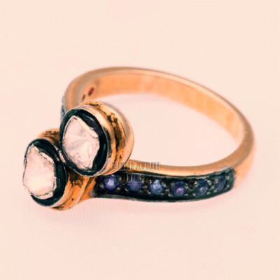 0.28ctw Antique Cut Diamond Sapphire Studded Silver Vintage Style Ring Jewelry