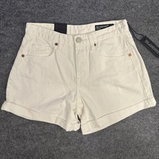 Blank NYC The Perry Mom Jean Shorts 25 White Denim Cuffed Head in the Clouds NWT