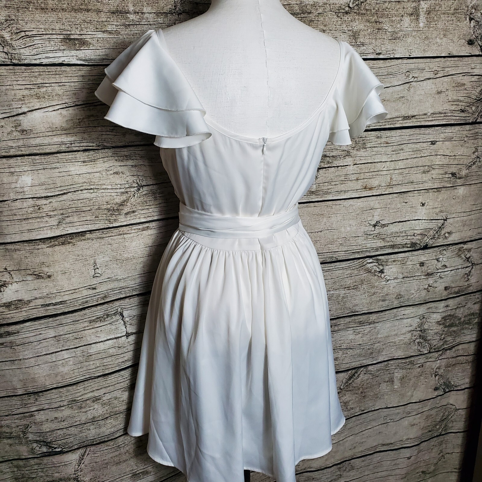 CIDER SOLID CROSS WRAP KNOTTED RUFFLE MINI DRESS … - image 7