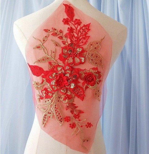 Colorful 3D Florals Lace Beaded Floral Applique Party Dress Patch Craft Elegant - Picture 5 of 16