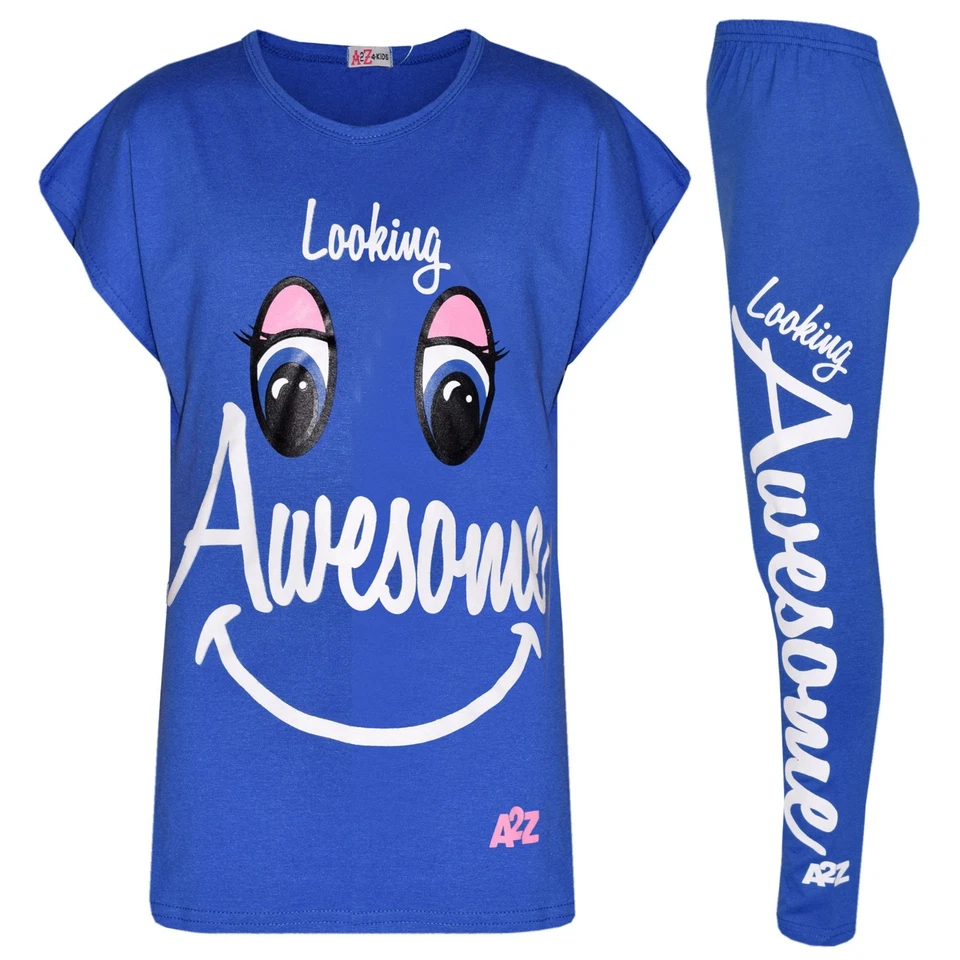 Enfants Filles Royal Bleu Style Excellent Imprimé Créateur T Shirt & Leggings - Photo 1/1