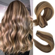 Extensiones de cabello de doble trama tejido cabello humano coser en cabello Remy rubio resaltado