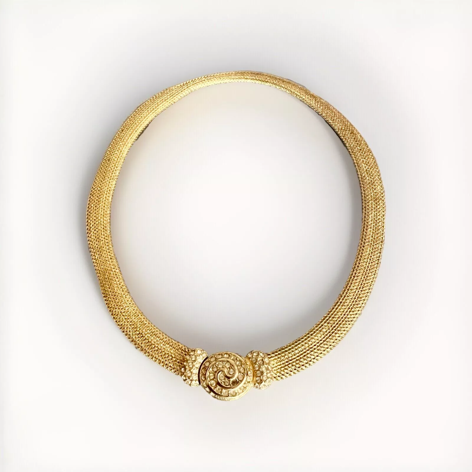 Collier collier en maille plaque d'or vintage Christian Dior strass