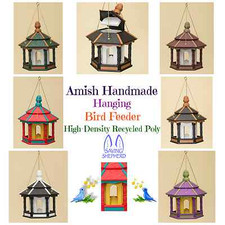 HANGING BIRD FEEDER  Amish Handmade Recycled Poly Hexagon in Tan Black  White