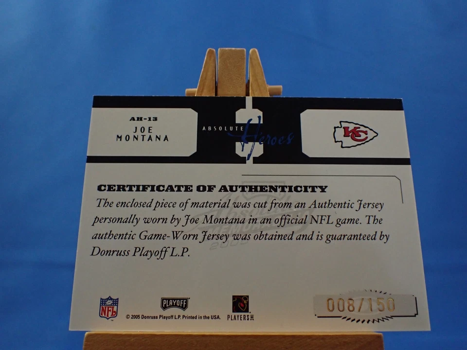 Joe Montana Absolute Memorabilia 2005 Absolute Heroes Game Worn Jersey /150 - Image 2 of 2