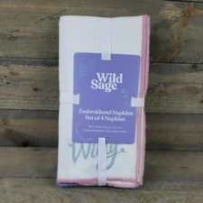 New Wild Sage Bed Bath Beyond Embroidered Napkins 100% Cotton 18 x 18  Set Of 4 
