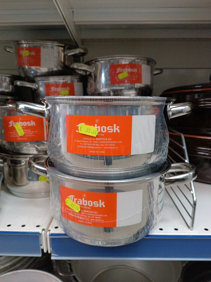 Pentole Acciaio Inox Frabosk Linea Argento Con Coperchio Incluso 13-15-19-20cm  - Immagine 3 di 4