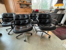 Set 4 sedie direzionali vintage Knoll Pollock - pelle nera - etichettate 1986