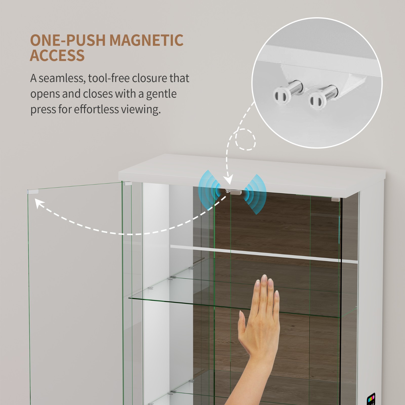 Gurexl 71" Display Cabinet with Glass Doors, Curio Cabinet Dynamic RGB Lights