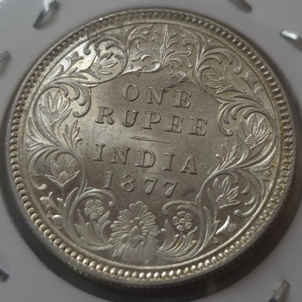 Mint Frosted British India Victoria Silver Rupee 1877 High Grade Hardly Seen HL5 - Image 3 of 4