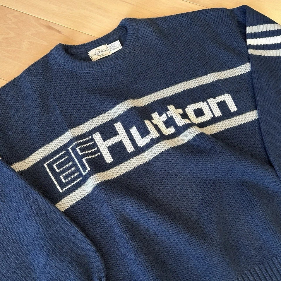 Suéter Hutton Vintage Cliff Engle EF Azul Manga Larga Hombre’s Grande Foto 2 de 4