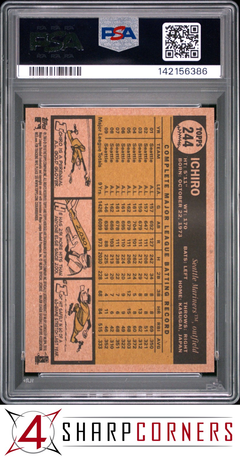 2010 TOPPS HERITAGE #244 ICHIRO SUZUKI MARINERS HOF PSA 10 view 2