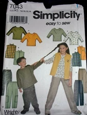 Simplicity Pattern 7043 Tween's Unisex Top Vest Pants Boy's Girl's 7-14 Uncut