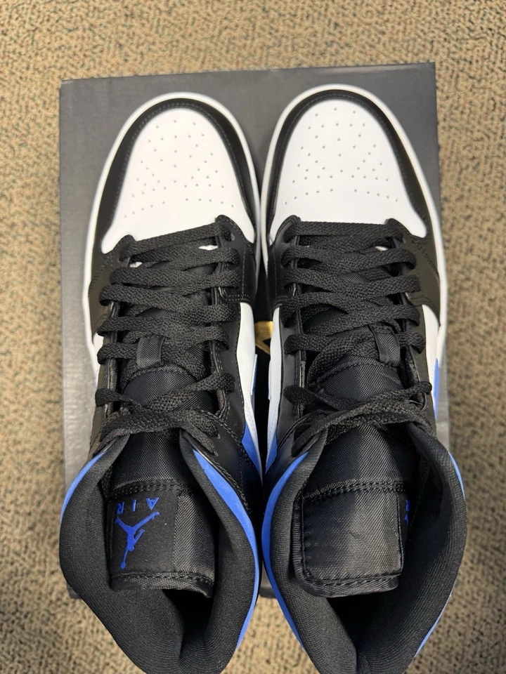 12M, Air Jordan 1 MID Blanco Negro Corredor Azul, 554724-140 Foto 3 de 4