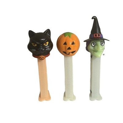 PEZ Halloween Dispensers Glow in Dark RARE Witch Dark Cat Pumpkin Lot Of 3 RARE