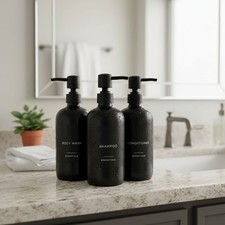 Bathroom Dispenser Set of 3 Luxury Shower Soap Bottles with Pump Labels