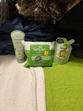 Aveeno Positively Radiant Scrub Simple Cleansing Wipes, and Simple Facial Wash