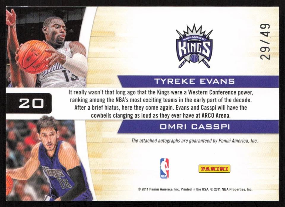 Bloques iniciales Playoff Contenders 2010-11 automático dorado/49 Evans/Casspi #20 Kings Foto 2 de 2
