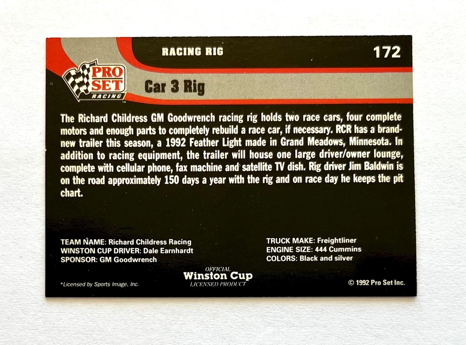 Dale Earnhardt NASCAR 1992 Pro Set #172 The Intimidator Autographed Signed - Image 4 of 4