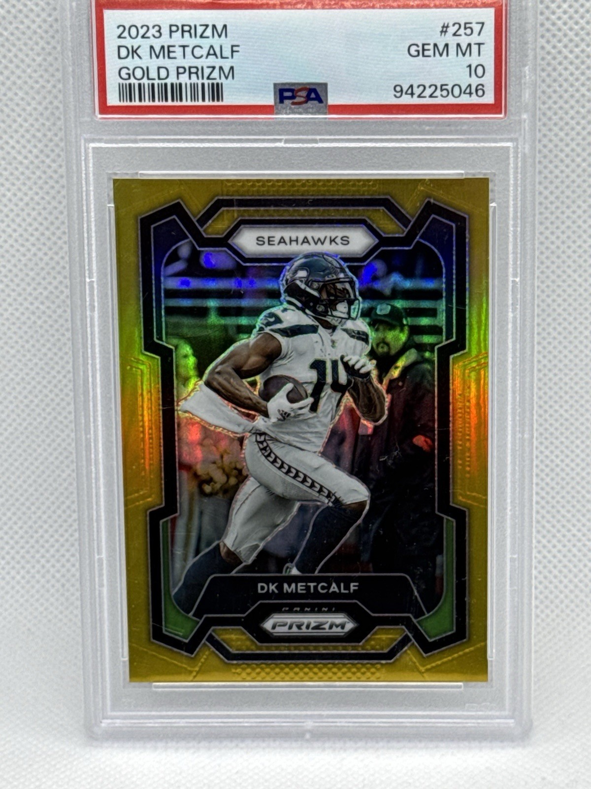 DK Metcalf 2023 Panini Prizm #257 True Gold Prizm /10 SP Seahawks Steeler PSA 10