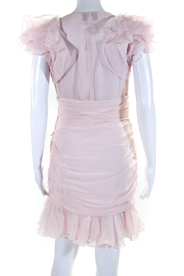 Giambattista Valli Womens Chiffon Sleeveless V Neck Sheath Dress Pink Size 6 - Image 3 of 4