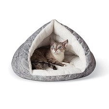 Self-Warming Hut Cat Cave Bed, Super-Soft Self-Heating Covered Cat Tent Gray