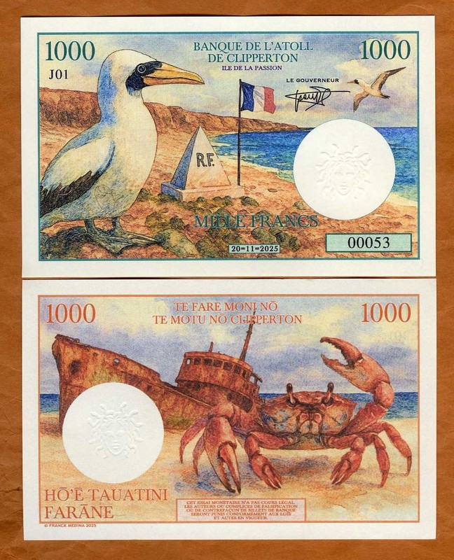 Clipperton Island, 1000 Francs, 2025-2026, Fantasy Art Banknote