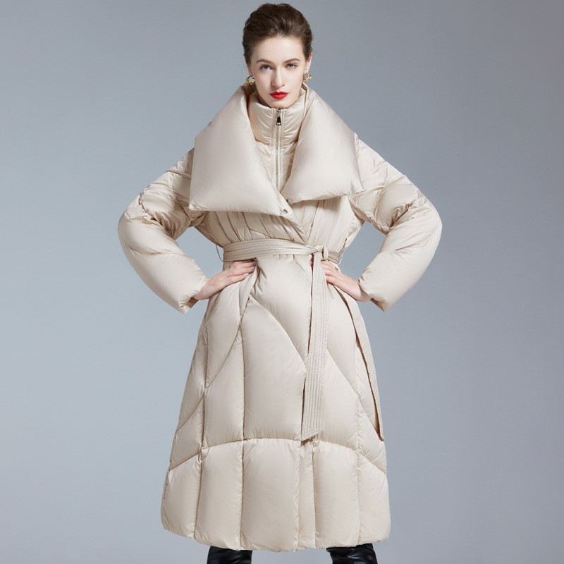 Women's Lapel Collar Winter Jacket Thickened Korean Slim White Duck Down Jackets