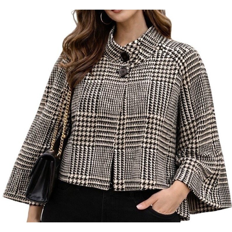 Chaqueta Dark Academia Retro Mod para Mujer XL Pata de Gallo Tejido Capa Moderna Preppy