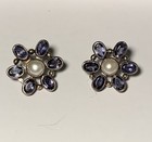 VTG Samuel B Behnam BJC 925 Sterling Silver Pearl Amethyst Floral Stud Earrings — photo 1