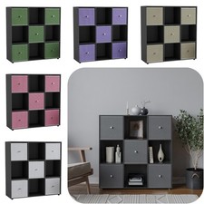Libreria 9 cubi ripiano ampio portaoggetti con 5 cassetti colorati in tessuto nero