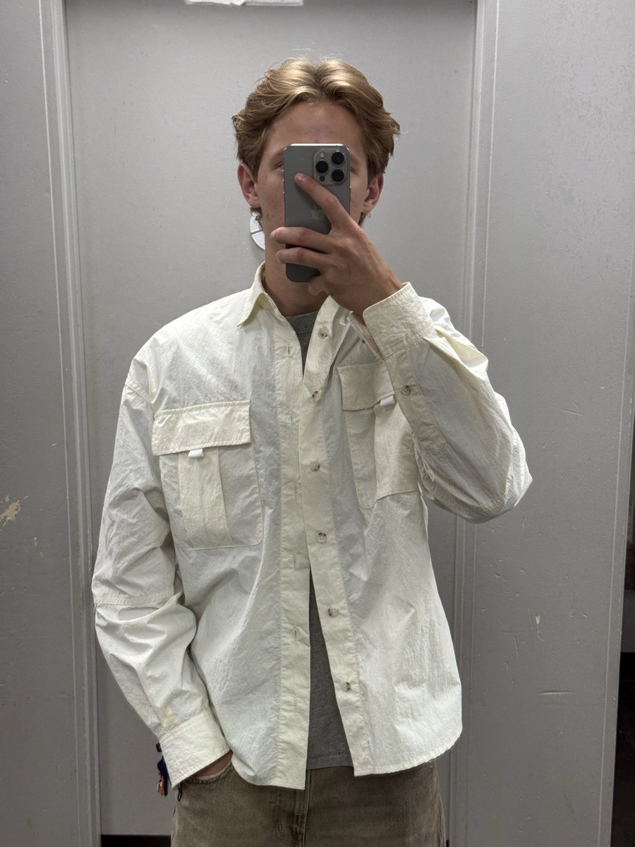 John Elliott Men's White Solid Cotton Woven Button-Up Shirt w/ Pockets Size M