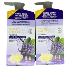 2 Kits! Desert Essence - Hand Soap Started Kit Lavender Reusable Bottles + Pods