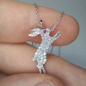 Authentic Round Cut Simulated Diamond Rabbit Shape Women's Pendant 14k White Gold Plated