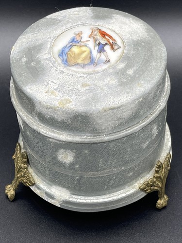 Music Box Vintage Praga Metallo Polvere Trinket Vittoriano Smaltato Intarsio - Foto 1 di 6