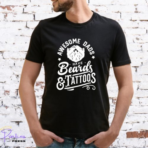 AWESOME DAD BEARDS & TATTOOS T-SHIRT, Gift for him, XMAS, Various colour prints - Picture 1 of 5