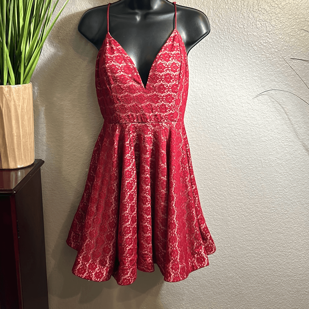 open lace back dress Red Junior Bridesmaid Dresses,Junior Bridesmaid Dress with Short Sleeves,JB00005, J14 / Pink main image 0